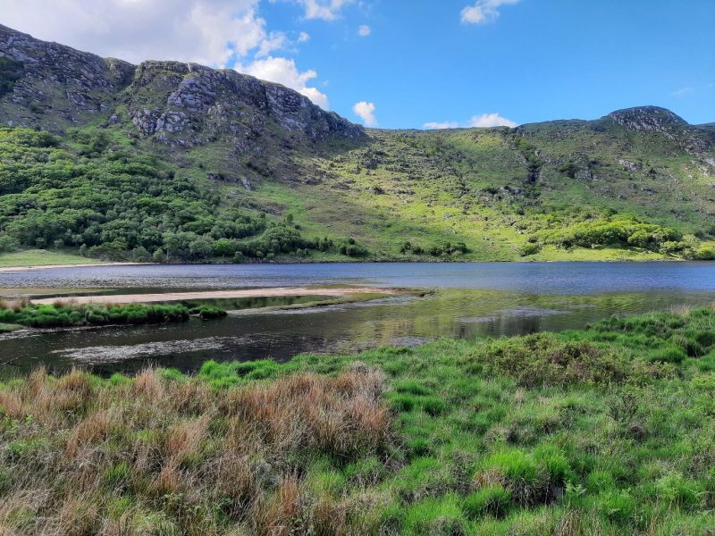 Uplands in Gleann Bheithe – Birch valley, Glenveagh National Park, Co. Donegal with Doire bheag -Little Oakwood/ Derrybeg townland on the upper left and Binnakilty wood on the upper right side in neighbouring Doire Leathan – Narrow Oakwood / Derrylahan townland.